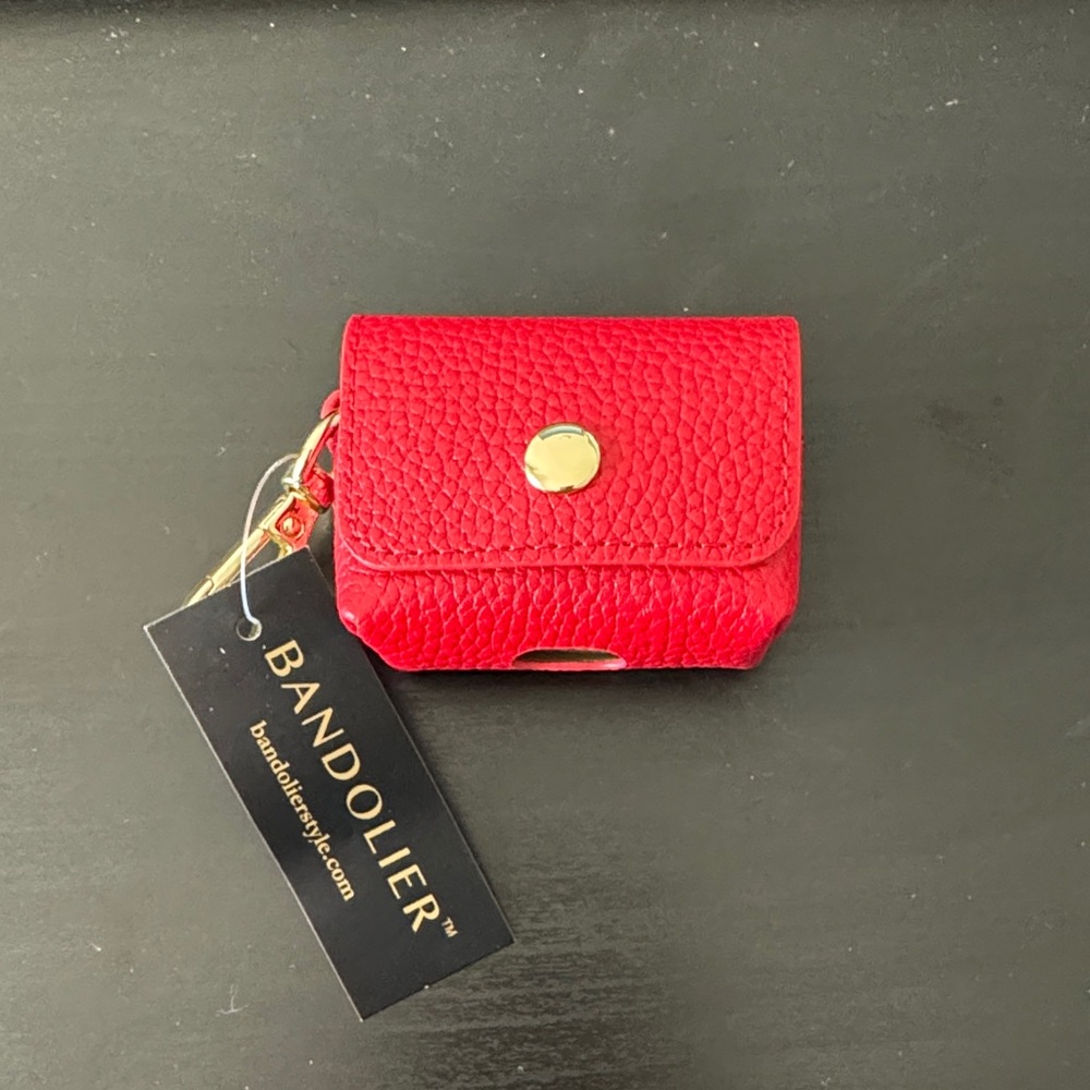 Bandolier Poppy Red Leather AirPod Case with Gold Accent NWT